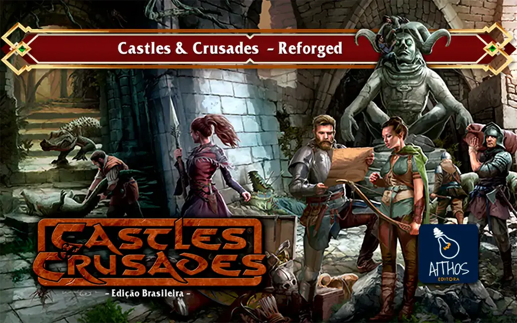 Capa oficial de Castles & Crusades Reforged, edição brasileira publicada pela Aithos Editora.