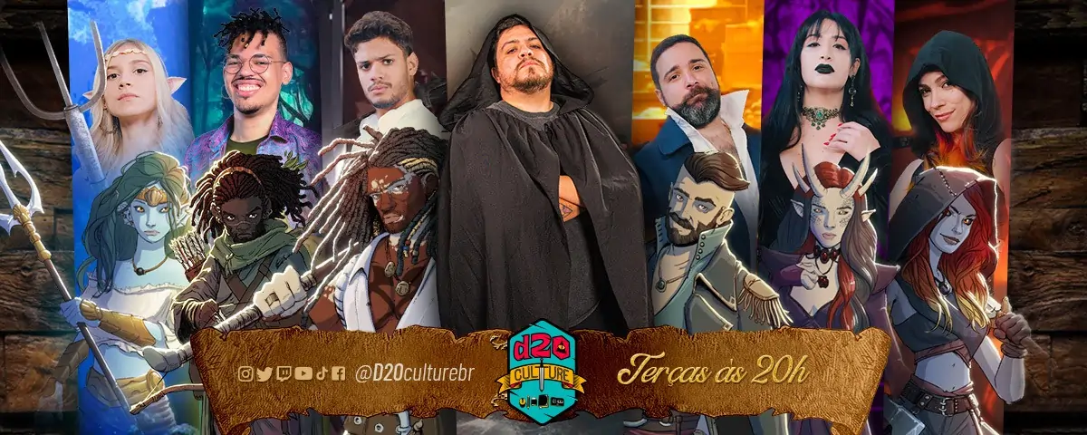 Elenco e personagens da campanha Entropia RPG Playtest da D20 Culture, com transmissão ao vivo nas terças.