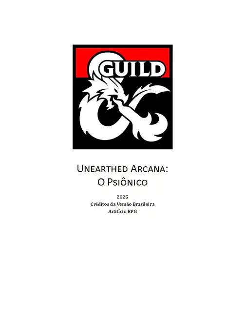 Capa da tradução brasileira do suplemento Unearthed Arcana: O Psiônico, com análise do Artifício RPG
