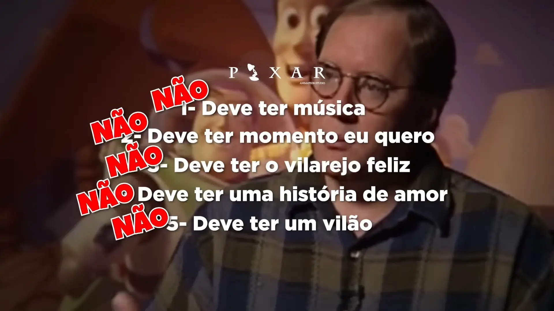 Lista com cinco regras clássicas rejeitadas pela Pixar, incluindo música e vilão.