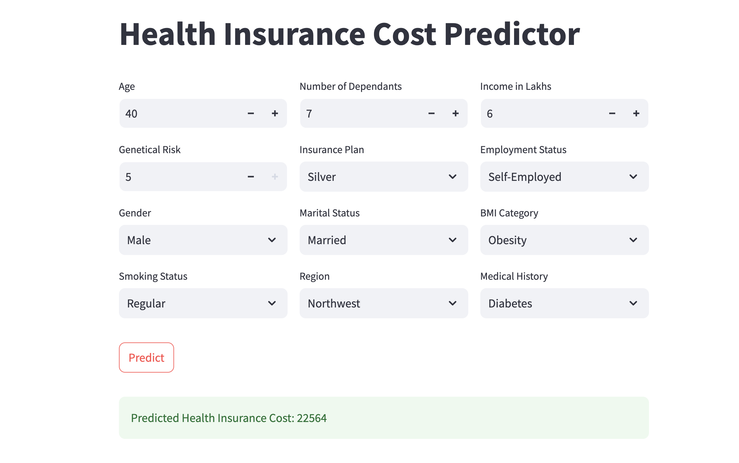 Health Insurance Premium Cost Prediction UI