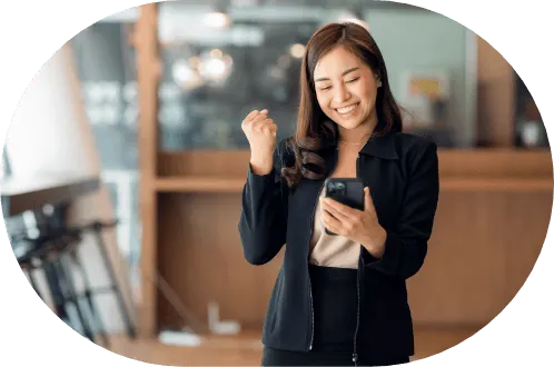 Businesswomen happily on call