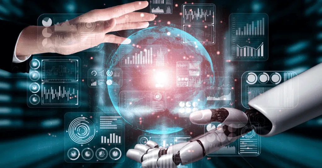 robot and human representing graphical data