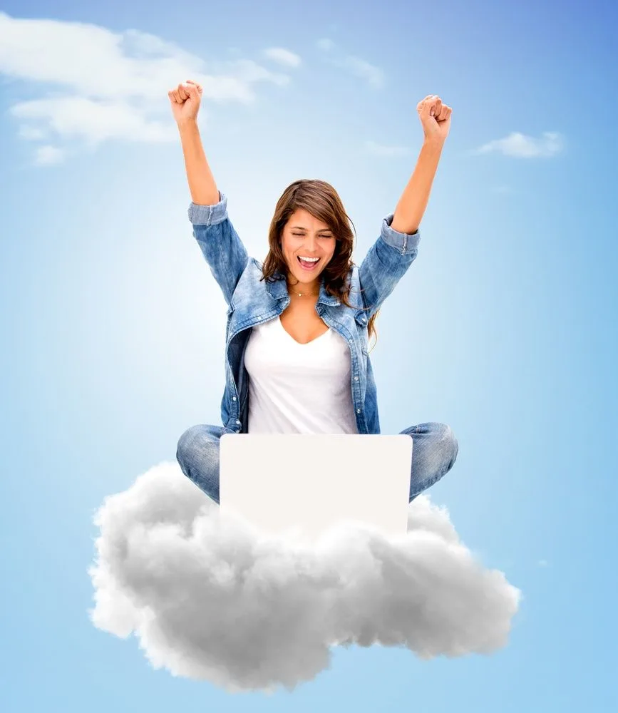 woman using cloud computing