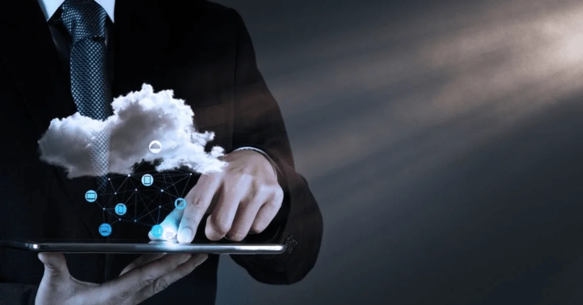 Businessman working with a Cloud Computing