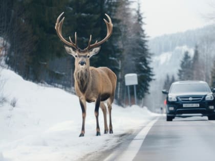 Лось вышел на дорогу и перекрыл движение в сторону Сераксеево