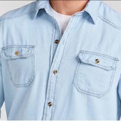 Camisa Social Masculina Jeans Manga