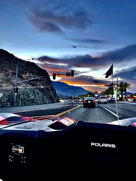 Driver's perspective from Polaris Slingshot