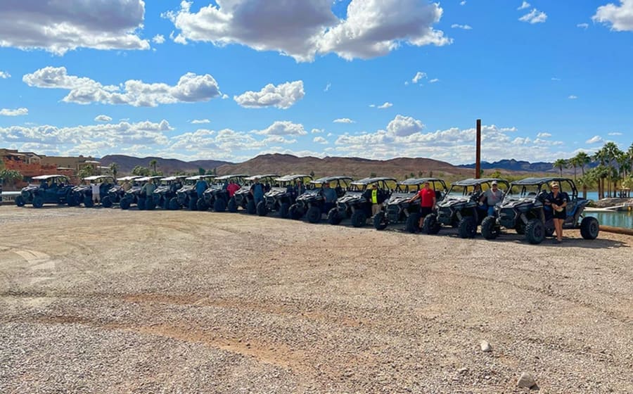 Line up of Polaris RZR side by sides in Yuma