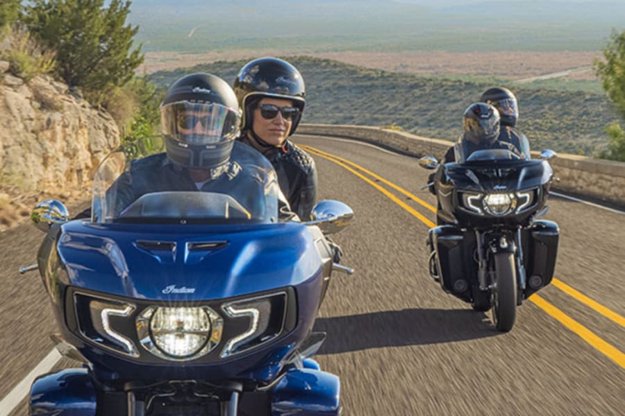 Two couples on Indian Motorcycles.