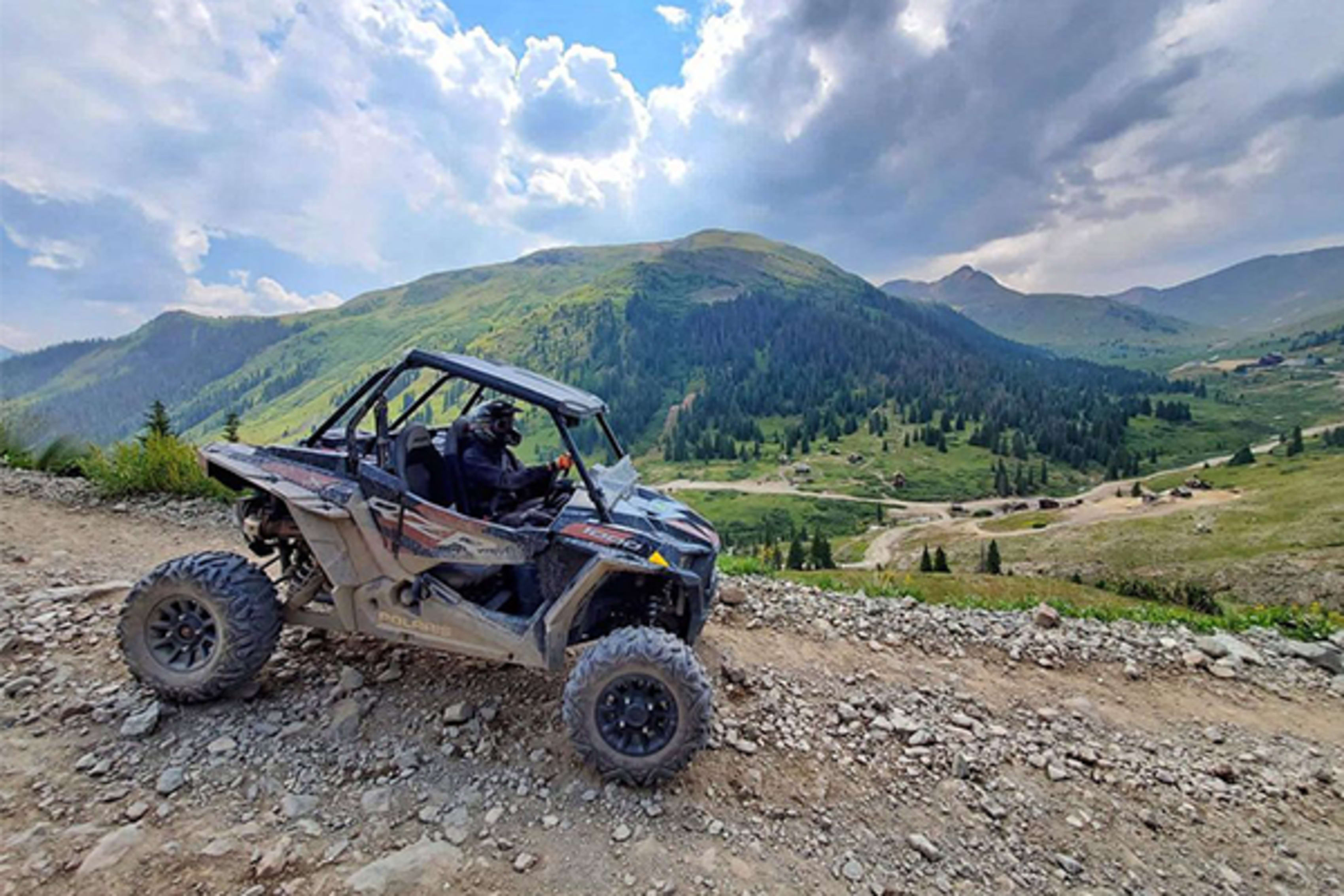 ATV trail at a high mountain point overlooking the mountain scenery
