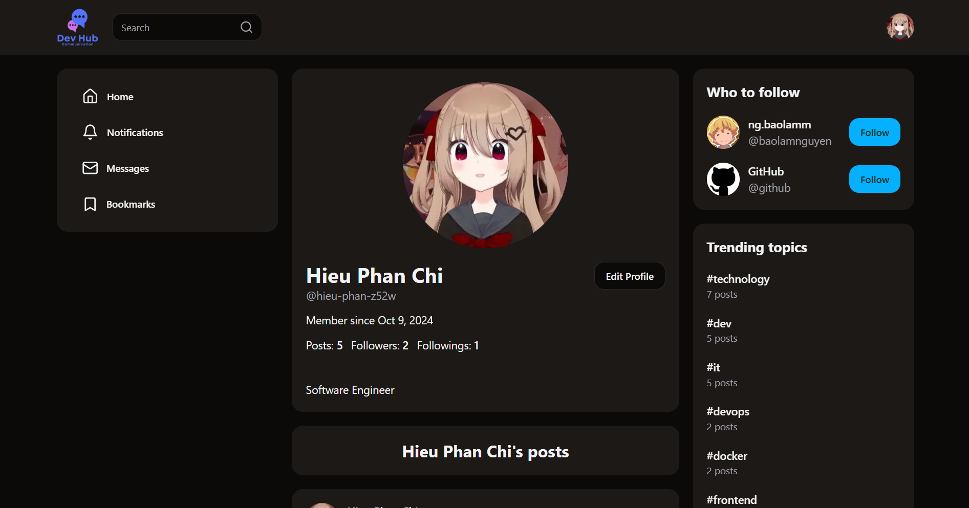 Profile page