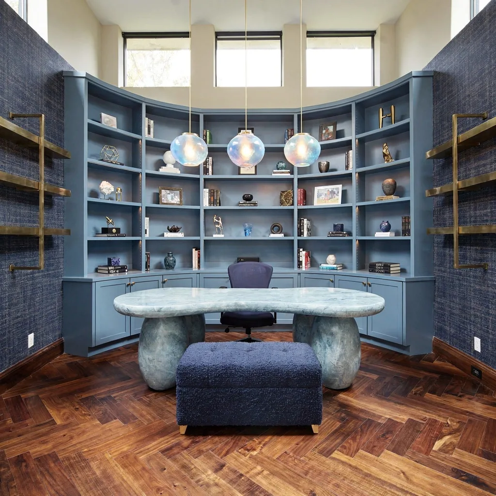 Embrace the Curved Blue Bookcase