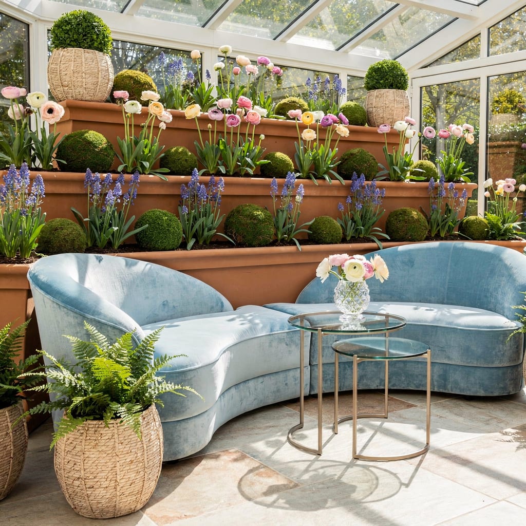Level Up With a Conservatory Lounge: Terracotta Planters and Velvet Drama