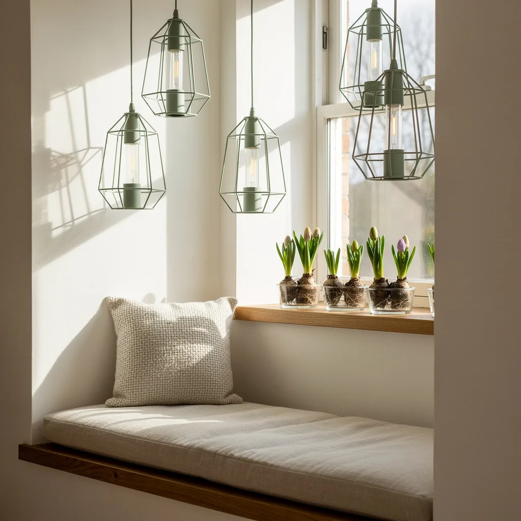Wireframe Wonderland: Sage Lanterns for Window Alcoves