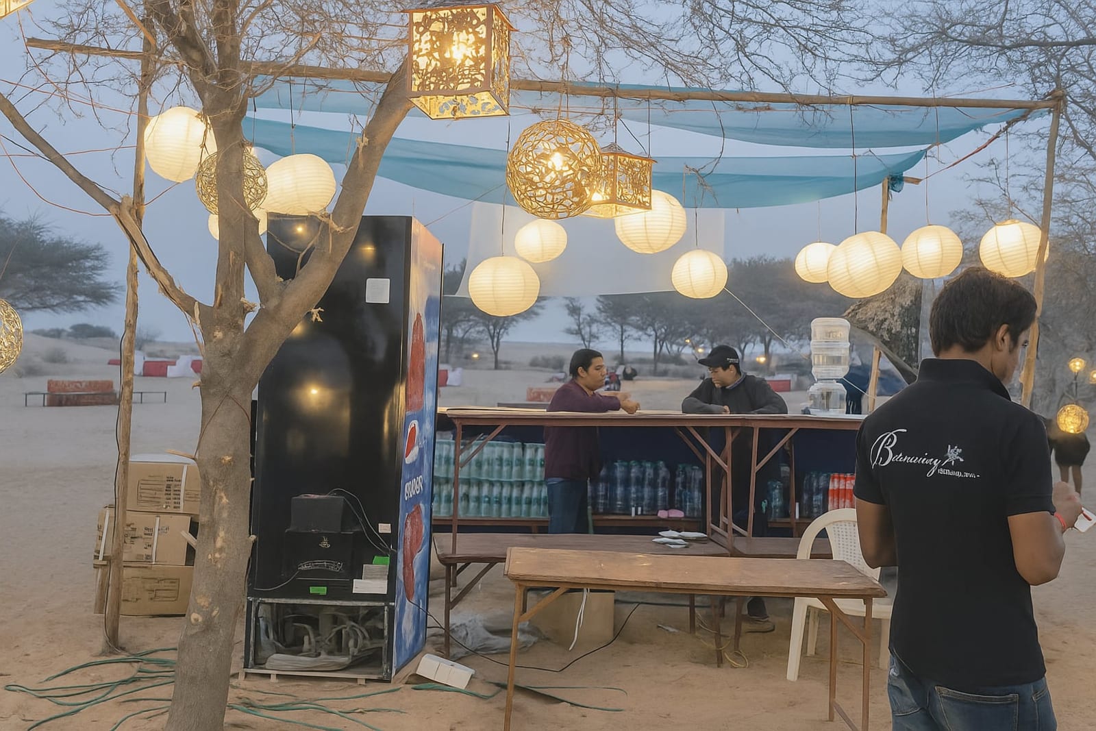 An AtomX-powered bar counter at an outdoor desert festival in Rajasthan operating on offline cashless payments