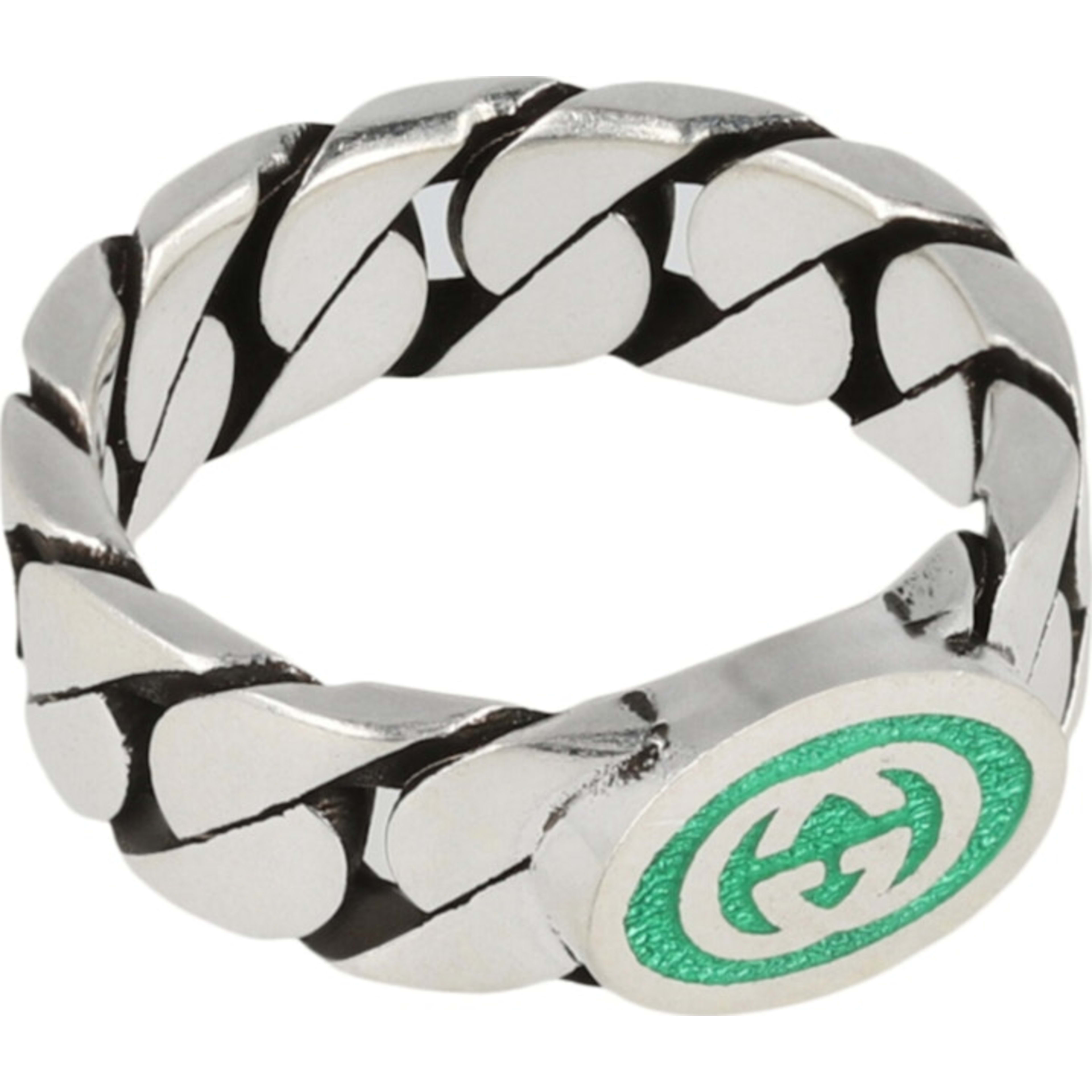 Sterling Silver Interlocking G Ring Silver/Green