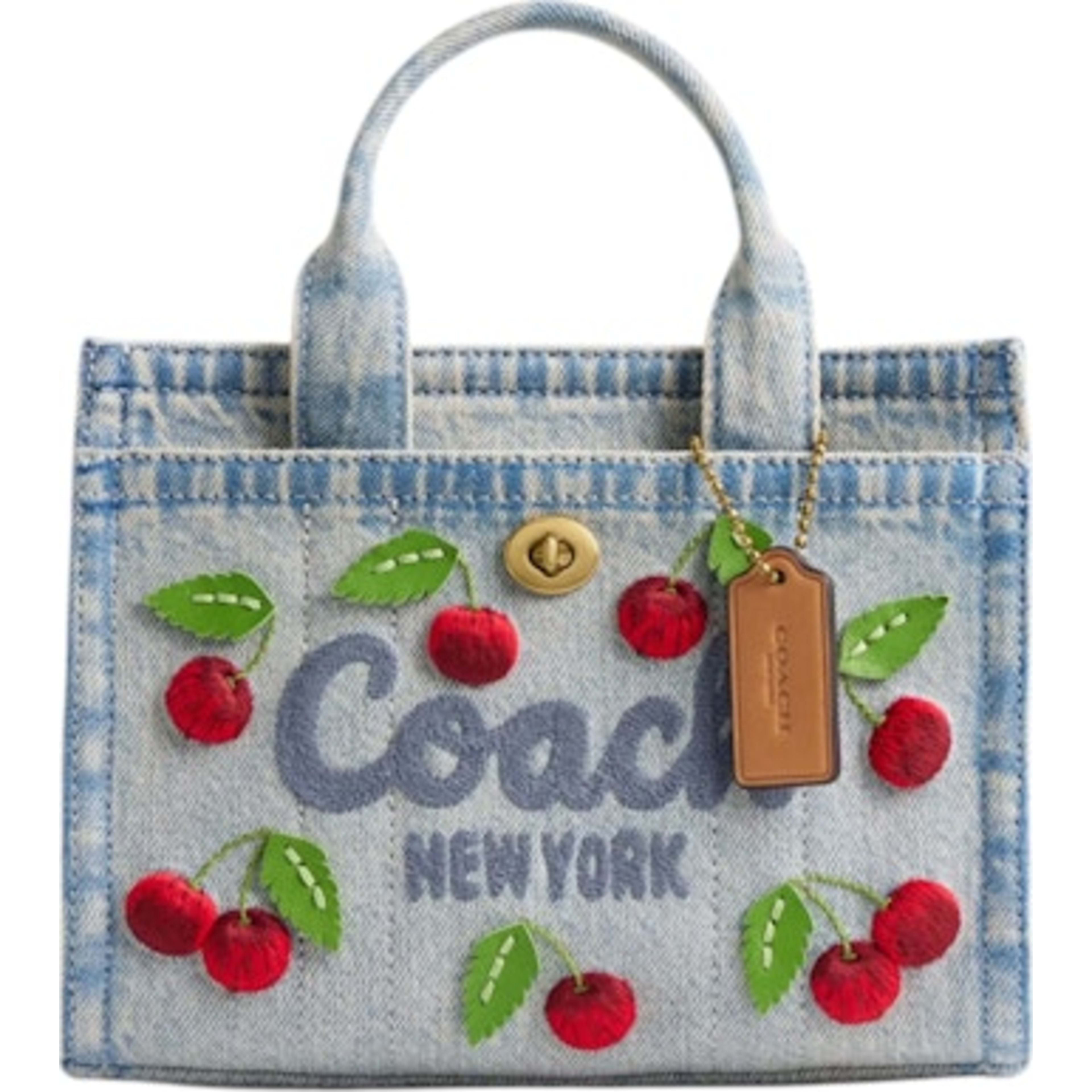 Coach Cargo Tote Bag 20 With Cherry Embroidery Denim Multi