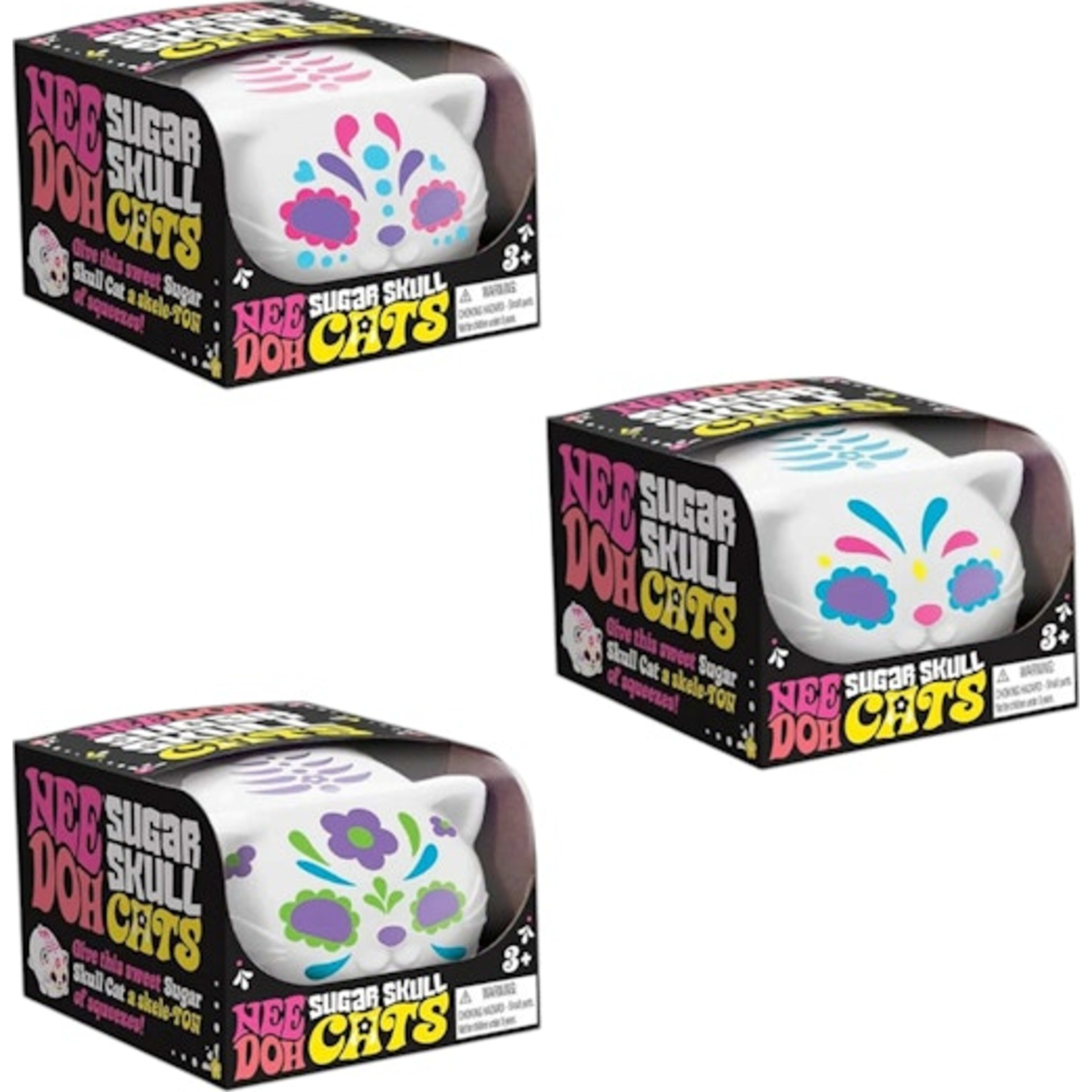 NeeDoh Sugar Skull Cool Cats Squishy Fidget Toy Set of 3 Blue/ Pink/ Green