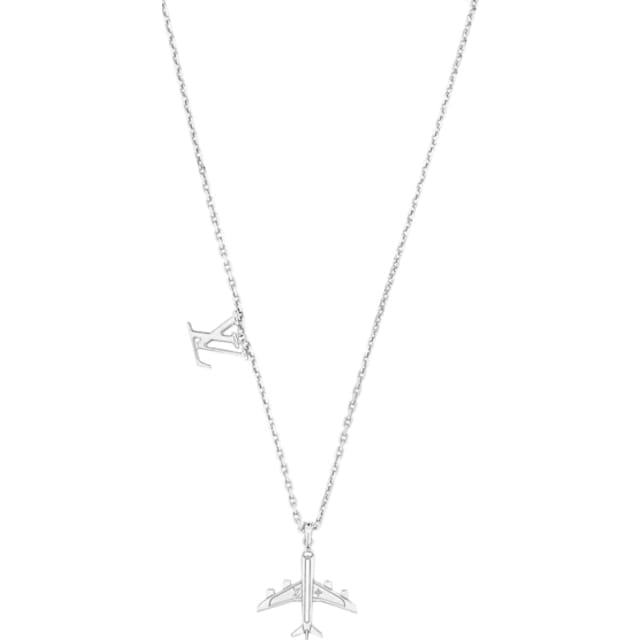 Louis Vuitton LV Plane Necklace Monogram Flower Silver