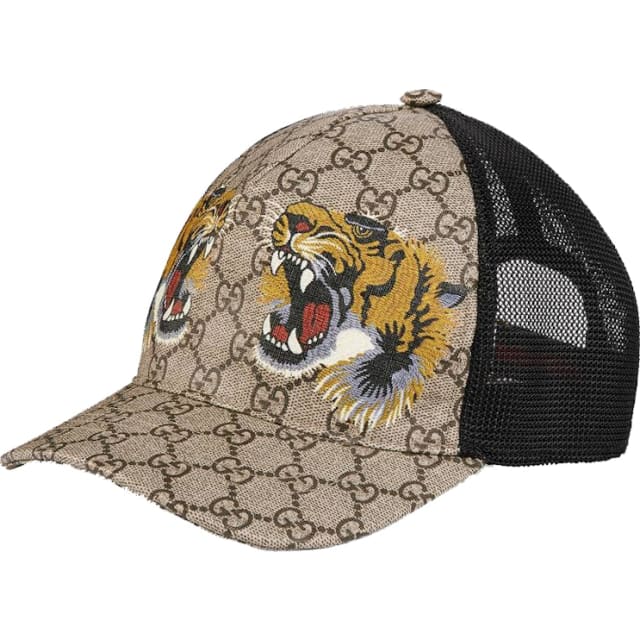 Tigers Print GG Supreme Baseball Hat Beige/Brown