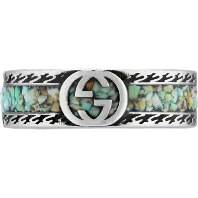 Gucci Ring With Interlocking G Silver/Brown/Turquoise