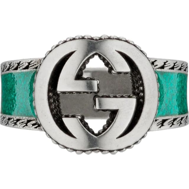 Gucci Ring With Interlocking G Textured Trim Silver