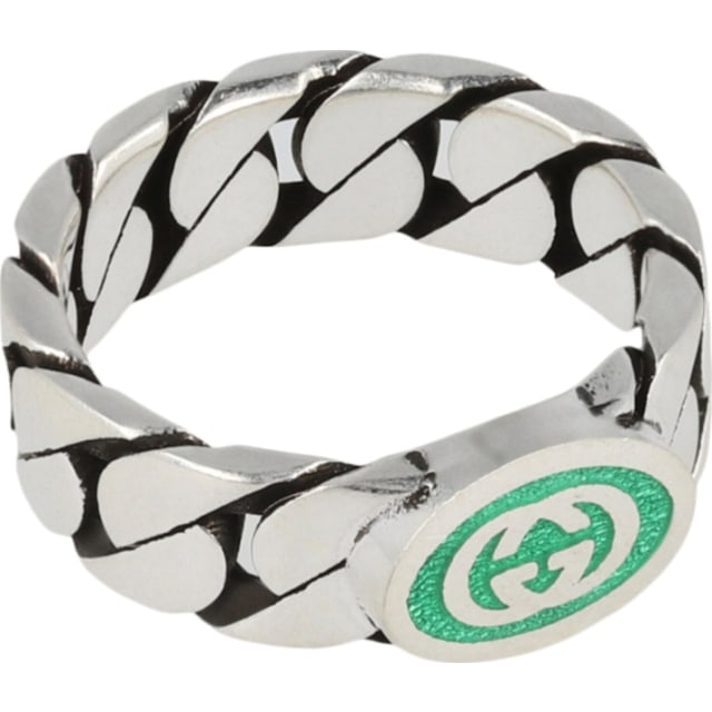 Gucci Sterling Silver Interlocking G Ring Silver/Green