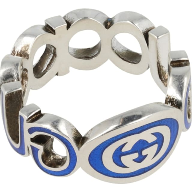 Gucci Sterling Silver Interlocking G Ring Silver/Blue