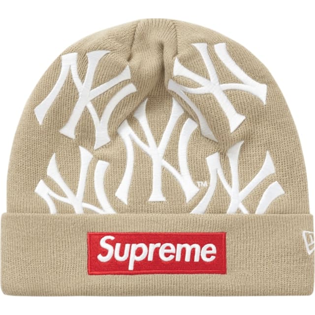 New York Yankees New Era Box Logo Beanie Tan