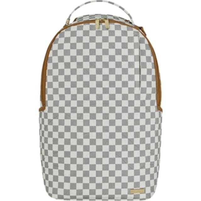 Embossed Cream Checkerboard Backpack White/Grey
