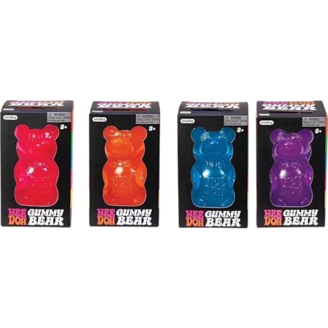 NeeDoh Gummy Bear Squishy Fidget Toy 4x Lot Red,Orange/Blue/Purple