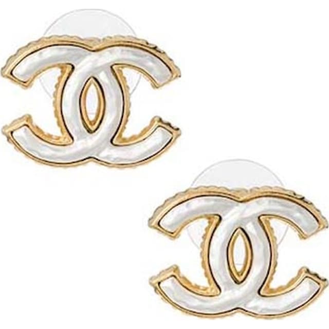 Chanel CC Logo Earrings Gold/White (ABB004)