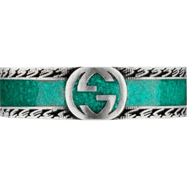Gucci Ring With Interlocking G Turquoise Enamel Silver