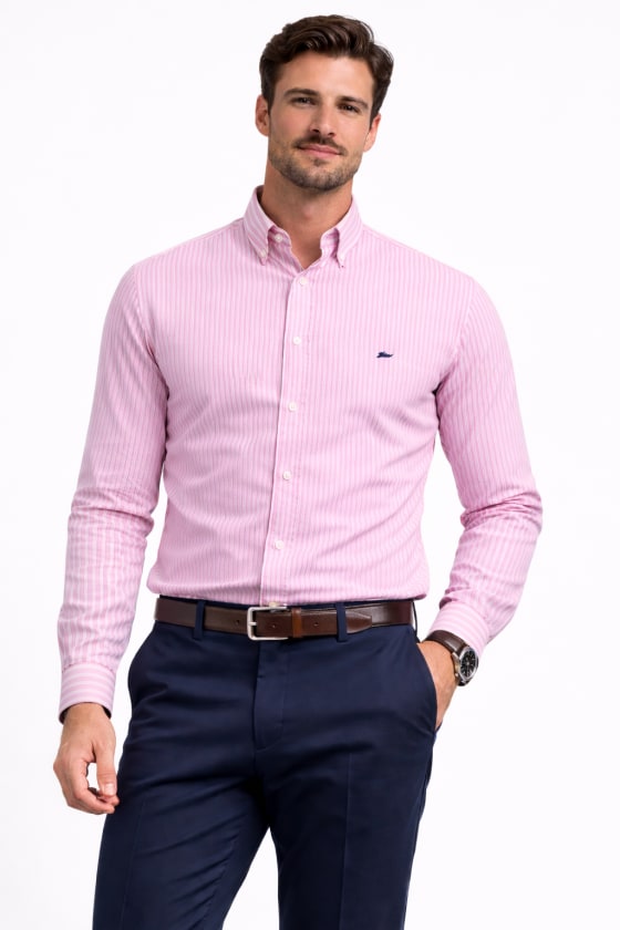 Camisa Oxford rayas rosa y blanca