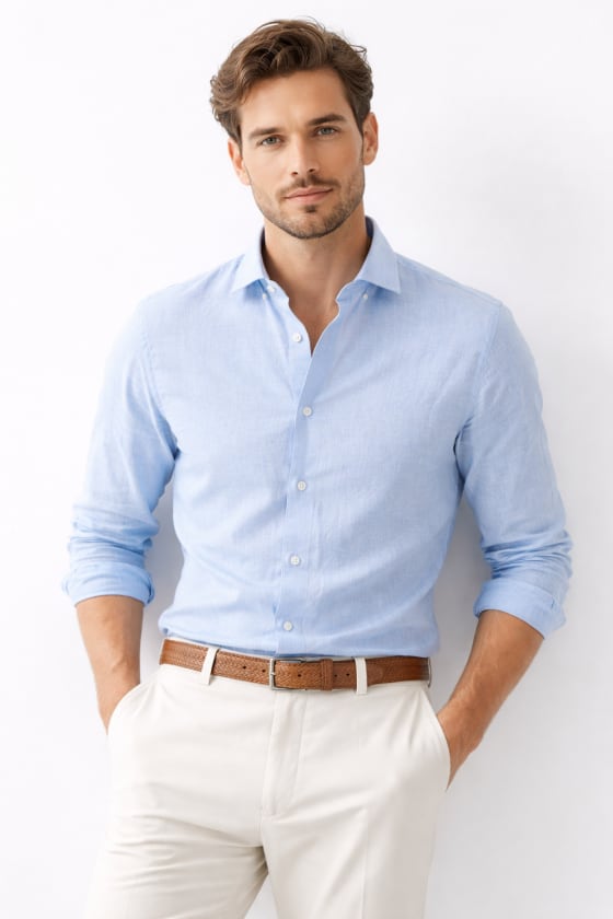 Camisa Lupi lino-algodón celeste