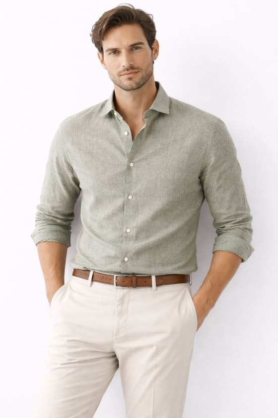 Camisa Lupi lino-algodón verde