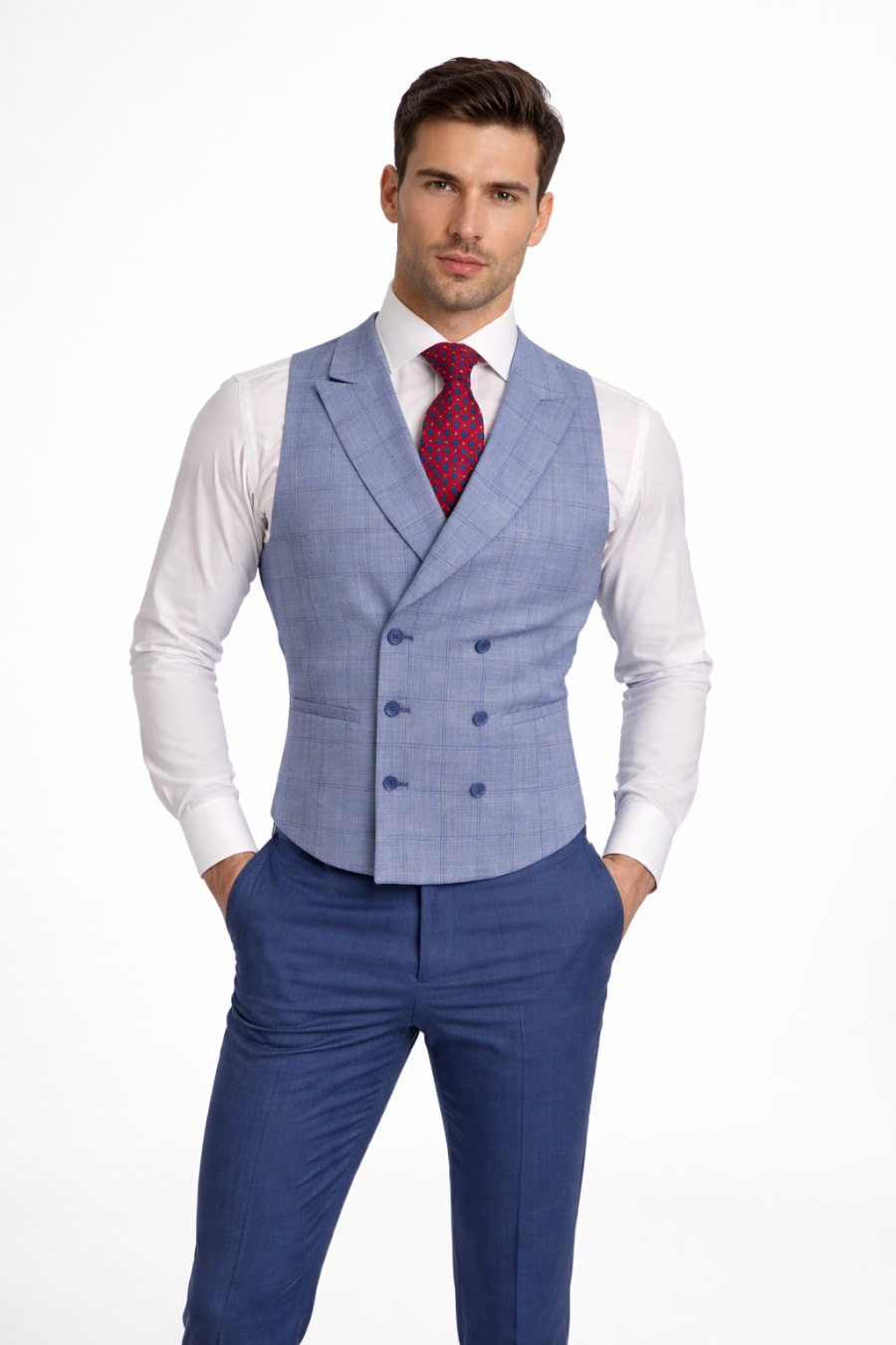 Chaleco cuadros celeste