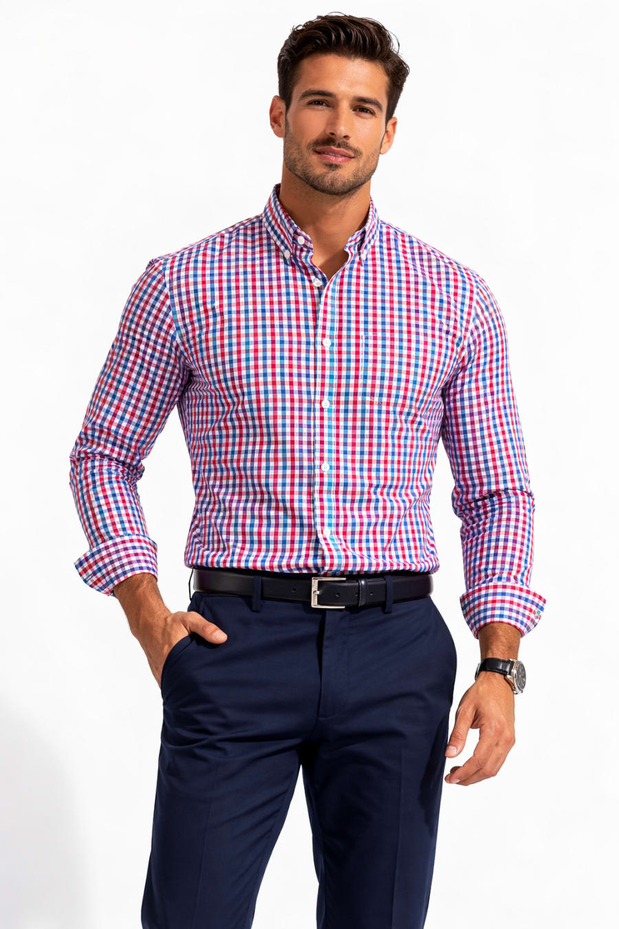 Camisa classico cuadros azafata y rosa