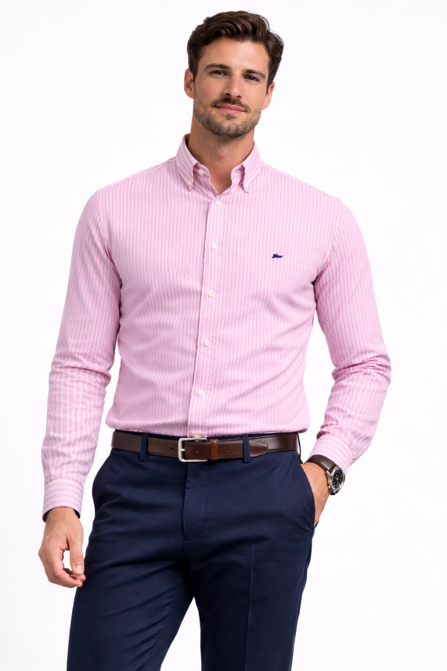 Camisa Oxford rayas rosa y blanca