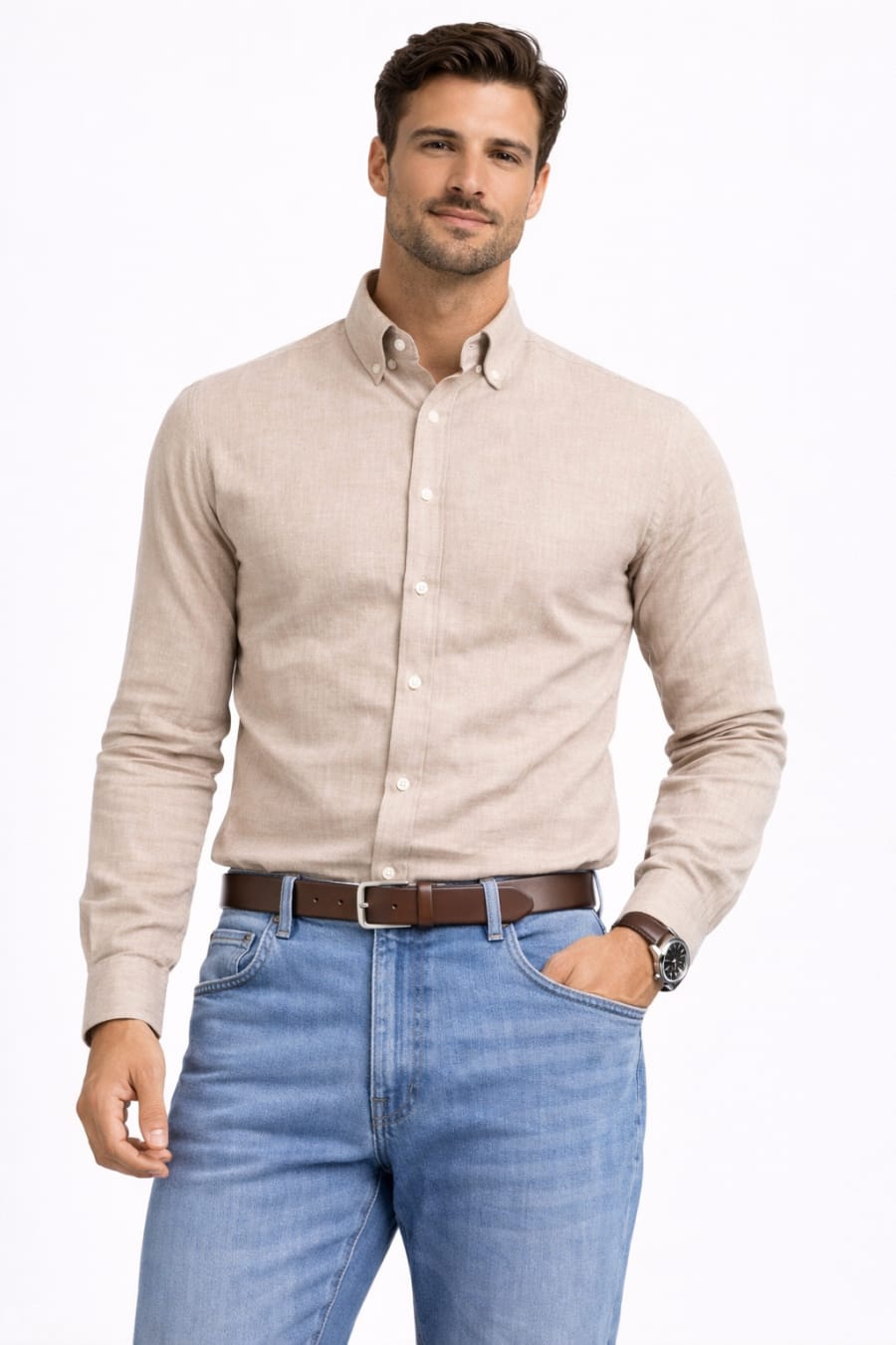 Camisa Lupi lino-algodón arena