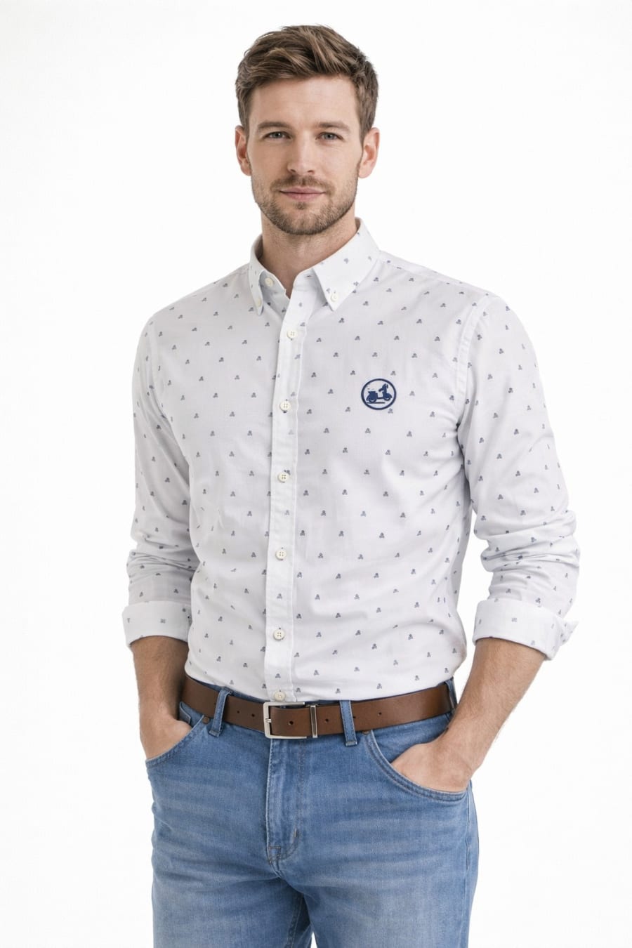 Camisa My Scooter blanca con calaveras azul