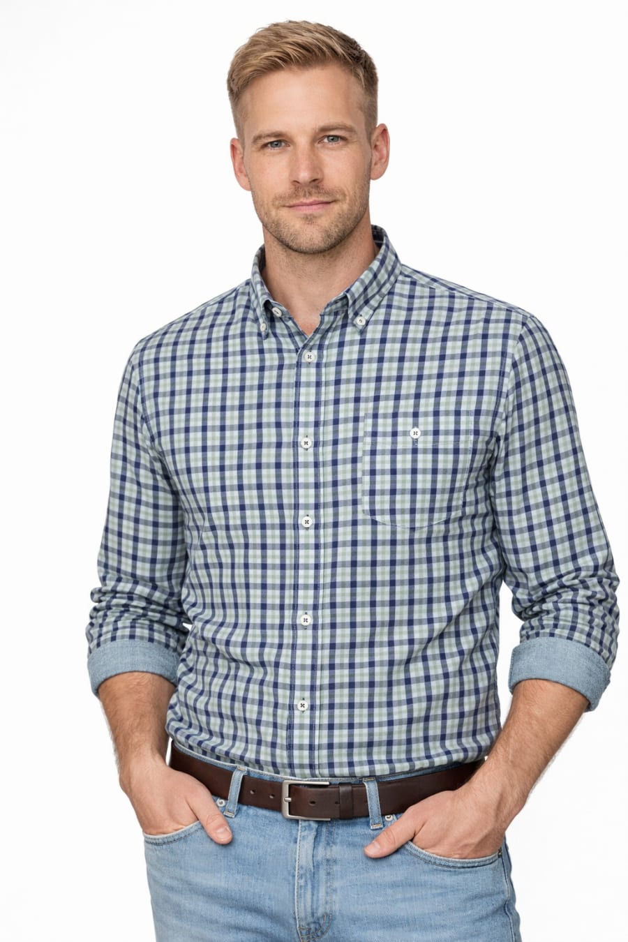 Camisa Davo cuadros verde y azul