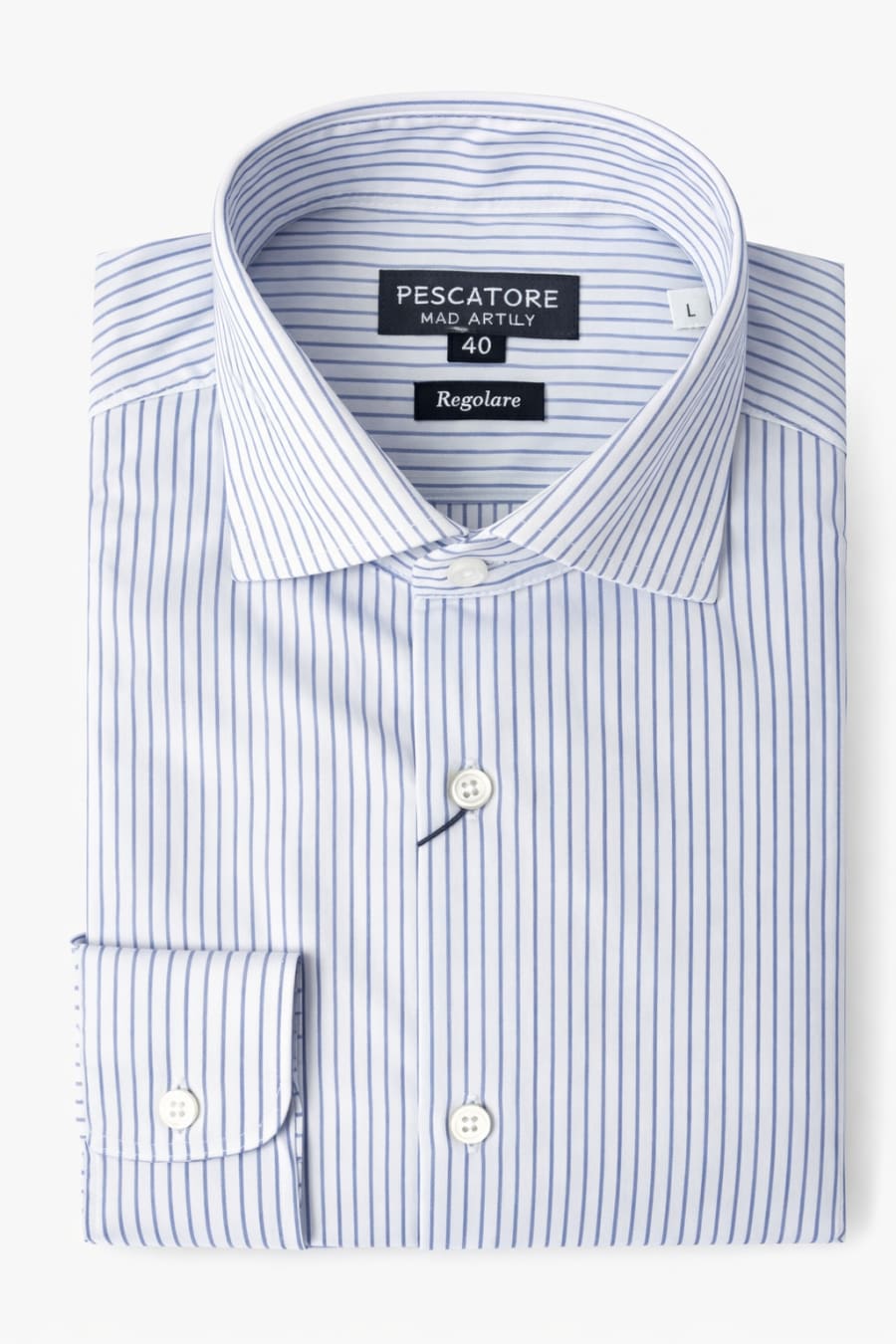 Camisa de vestir Pescatore blanca con rayas celeste