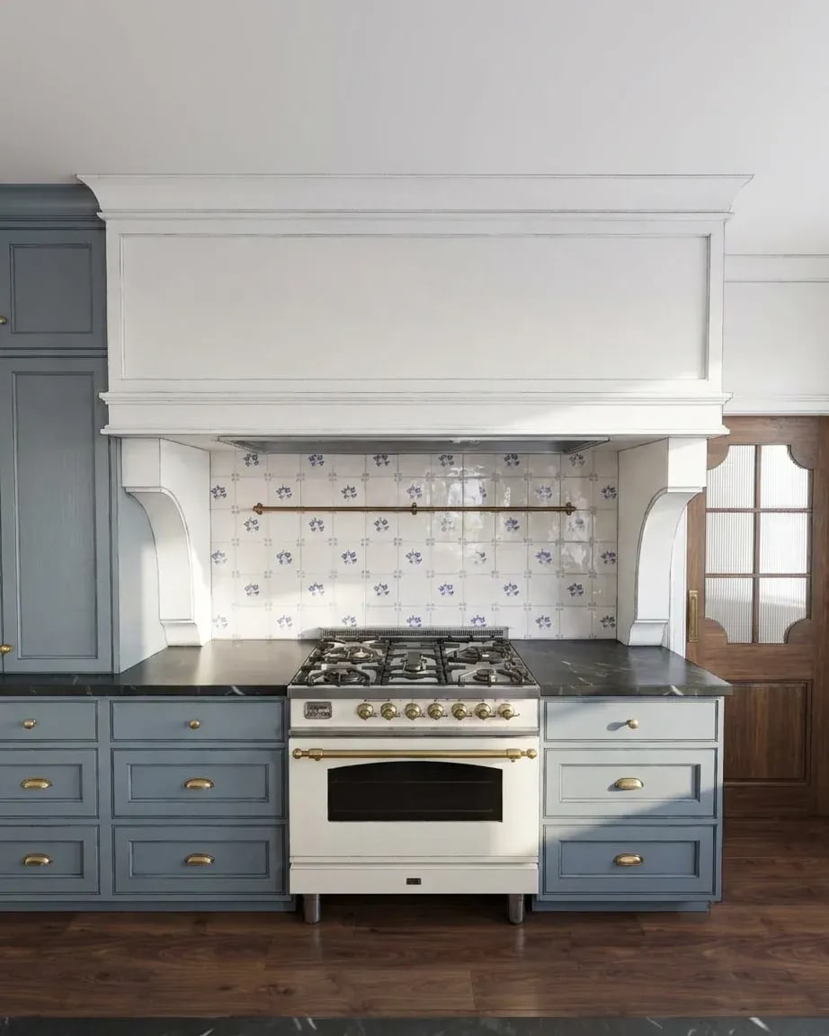 Rendering of the Gorobtchouk kitchen range wall in blue