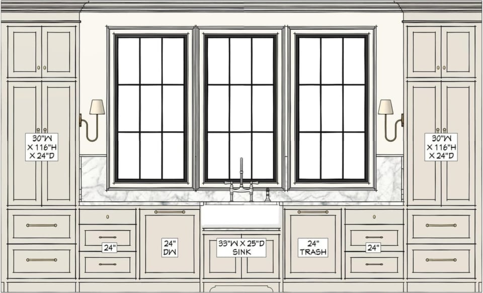 Dimensioned elevation drawing of the same Beck window wall