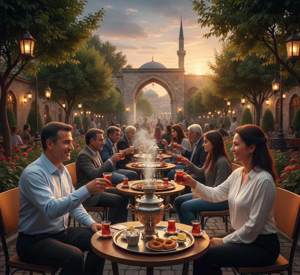 In Turkey, tea is served everywhere—homes, offices, shops, and markets. Tea is most often consumed in households, shops, and kıraathane – social gatherings of men When you enter a store, the shopkeeper may offer you tea before discussing business. It is a way to build trust and friendship.