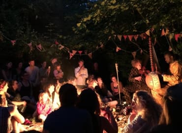 Live Folk Music at a Campfire Under the Stars 