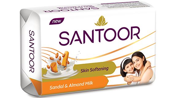 Santoor Skin Softening Sandal & Almond Milk Bathing Soap with Nourishing & Anti-Aging Properties| For Smooth & Soft and Younger-Looking Skin| For All Skin Types| 100g