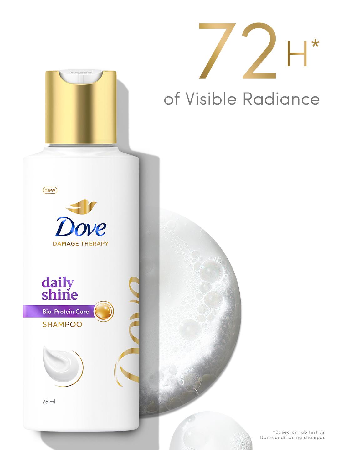 Dove Daily Shine Shampoo, 75ml for Damaged or Frizzy Hair, Makes Hair Soft, Shiny And Smooth, Mild Daily Shampoo, for Men & Women